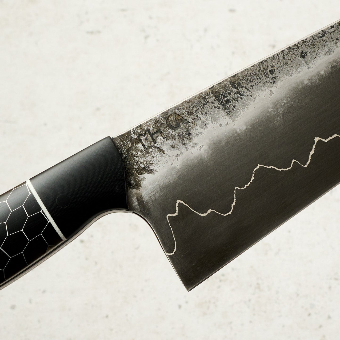 Chef Knife 215mm GoMai Silverline 1.2419 Full Tang – blade close-up