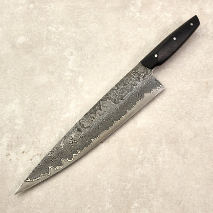 Chef Knife 250mm Damascus, Nickel, AU GoMai XCut Bog Oak
