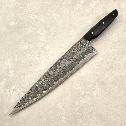 Chef Knife 250mm Damascus, Nickel, AU GoMai XCut Bog Oak
