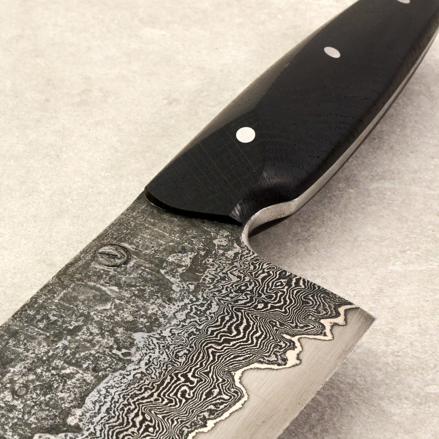 Chef Knife 250mm Damascus, Nickel, AU GoMai XCut Bog Oak – side profile