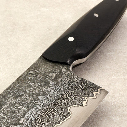 Chef Knife 250mm Damascus, Nickel, AU GoMai XCut Bog Oak – side profile