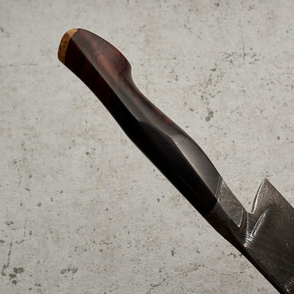 Martin Huber Chef Knife 220mm Feather Damascus "S" Grind with Integral Ironwood Handle - Blade with Saya