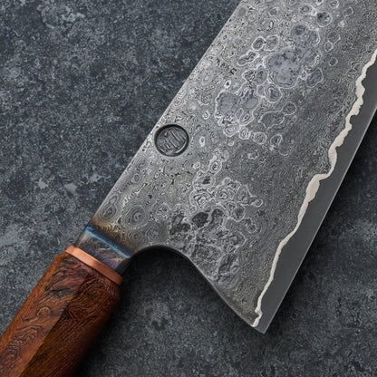 Kamon X Hangler High Chef Knife 235mm Damascus Clad Apex Ultra GoMai – side profile