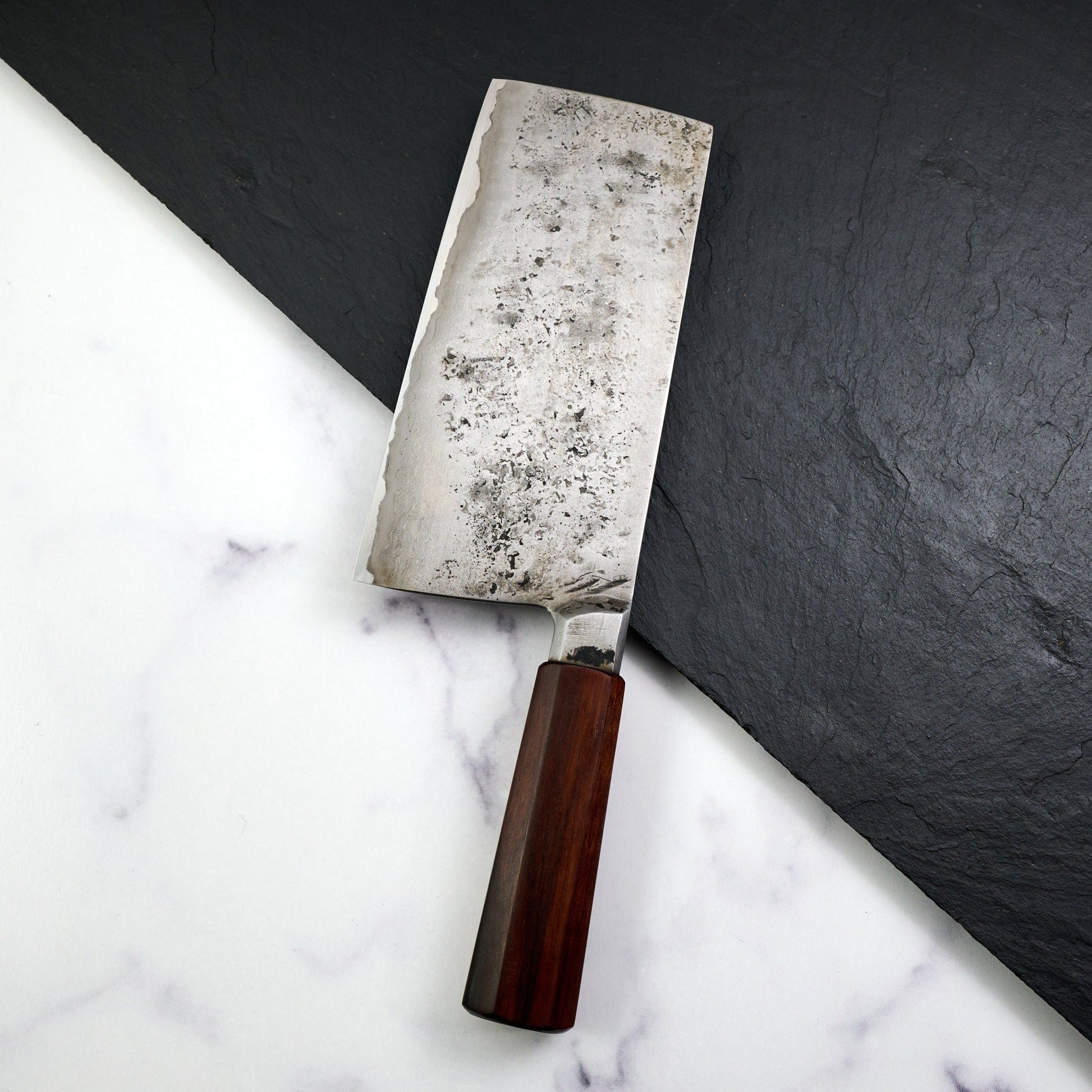 Cleaver 175mm Wrought Iron Clad Aogami #2 Water Quenched – detail view