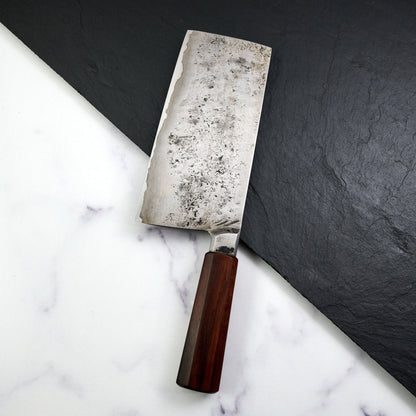 Cleaver 175mm Wrought Iron Clad Aogami #2 Water Quenched – detail view