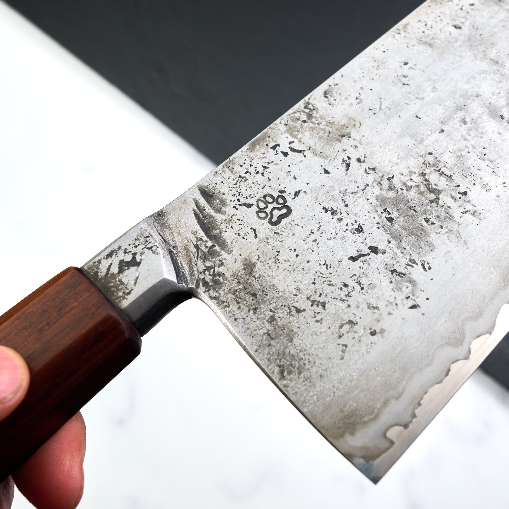 Cleaver 175mm Wrought Iron Clad Aogami #2 Water Quenched – side profile