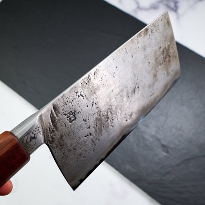 Cleaver 175mm Wrought Iron Clad Aogami #2 Water Quenched – handle detail