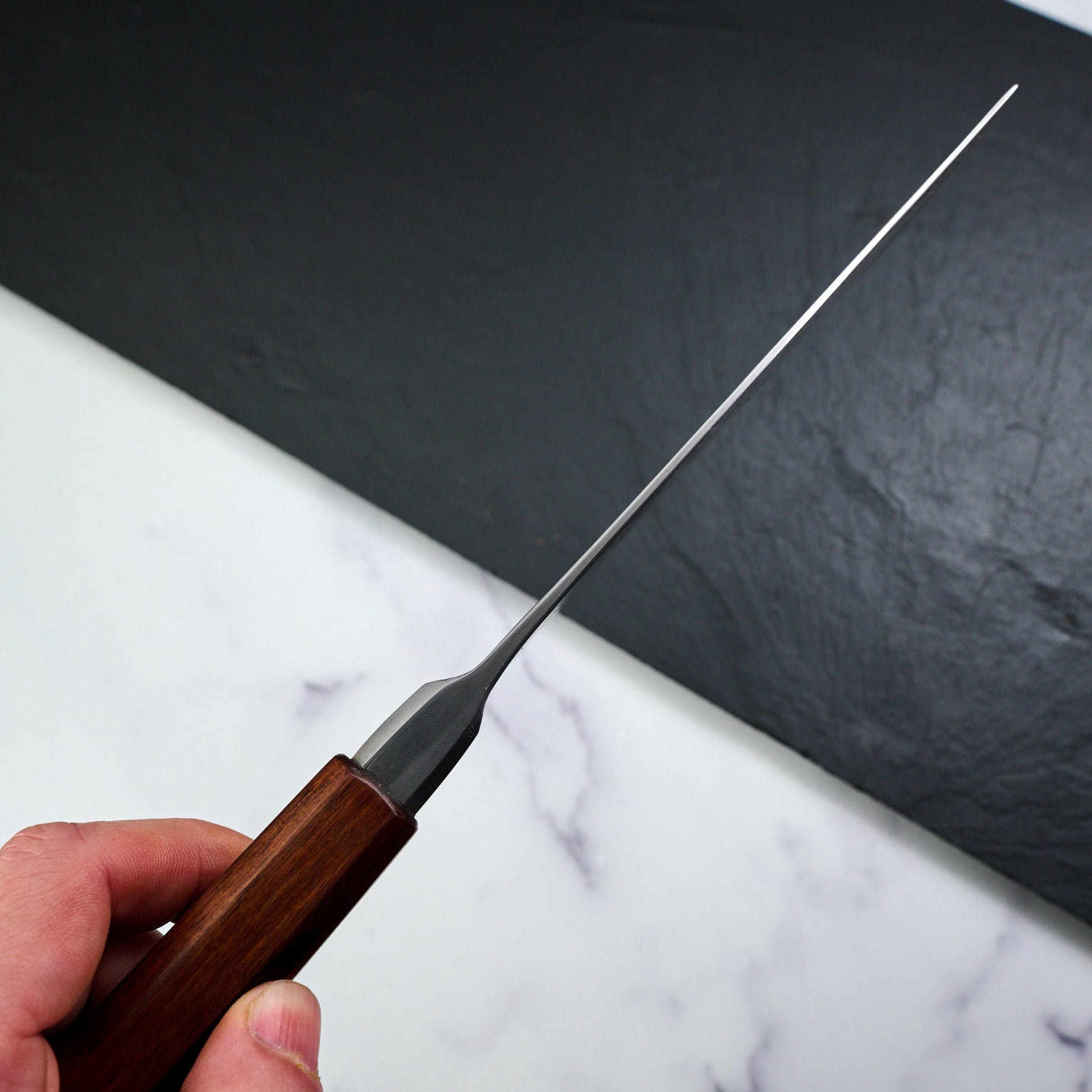 Cleaver 175mm Wrought Iron Clad Aogami #2 Water Quenched – blade close-up