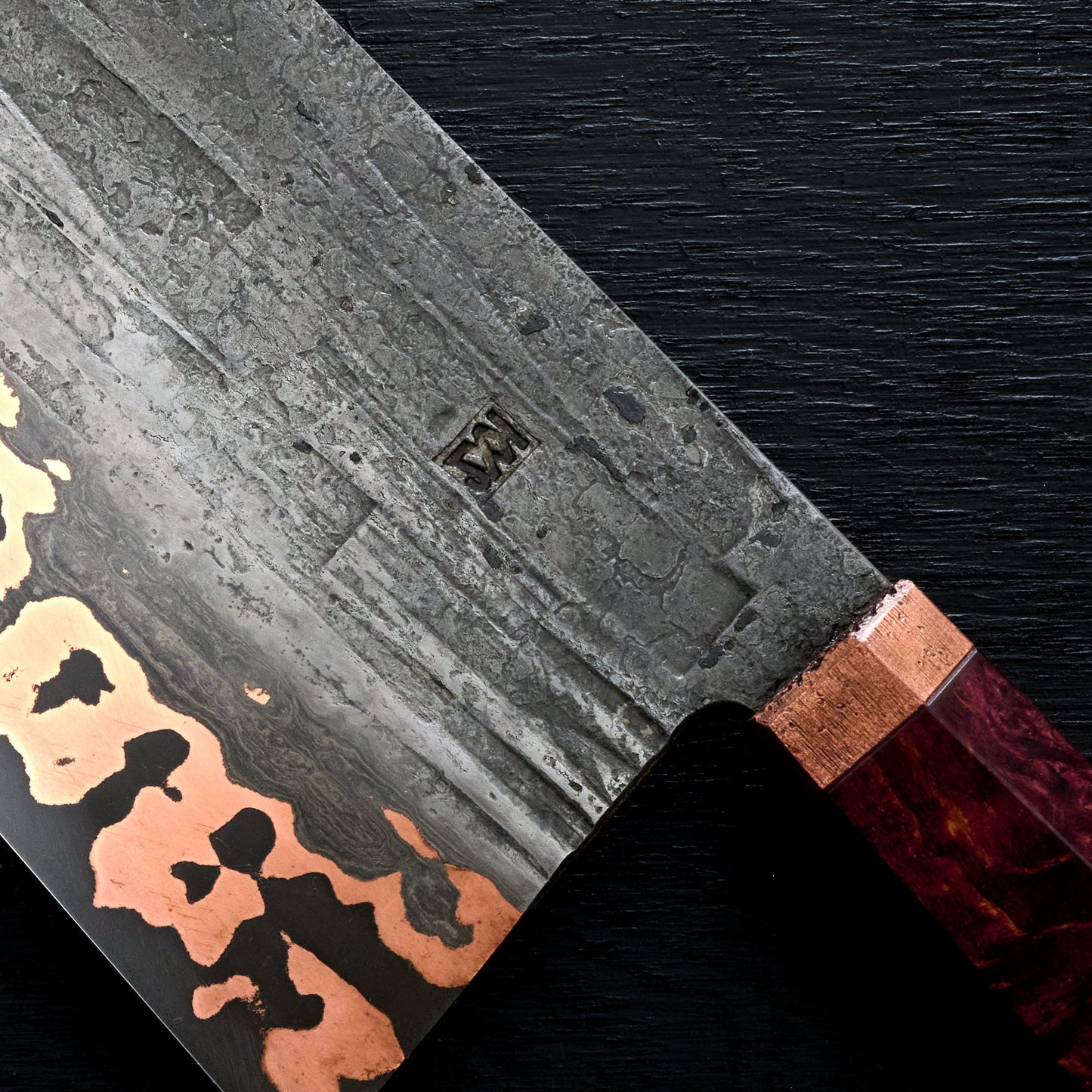 Cleaver 180mm Apex Ultra with Copper & Wrought Iron Cladding – detail view