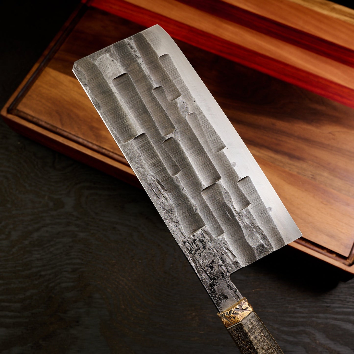 Cleaver 180mm by 85mm Spicy White, Maple & Brass – side profile