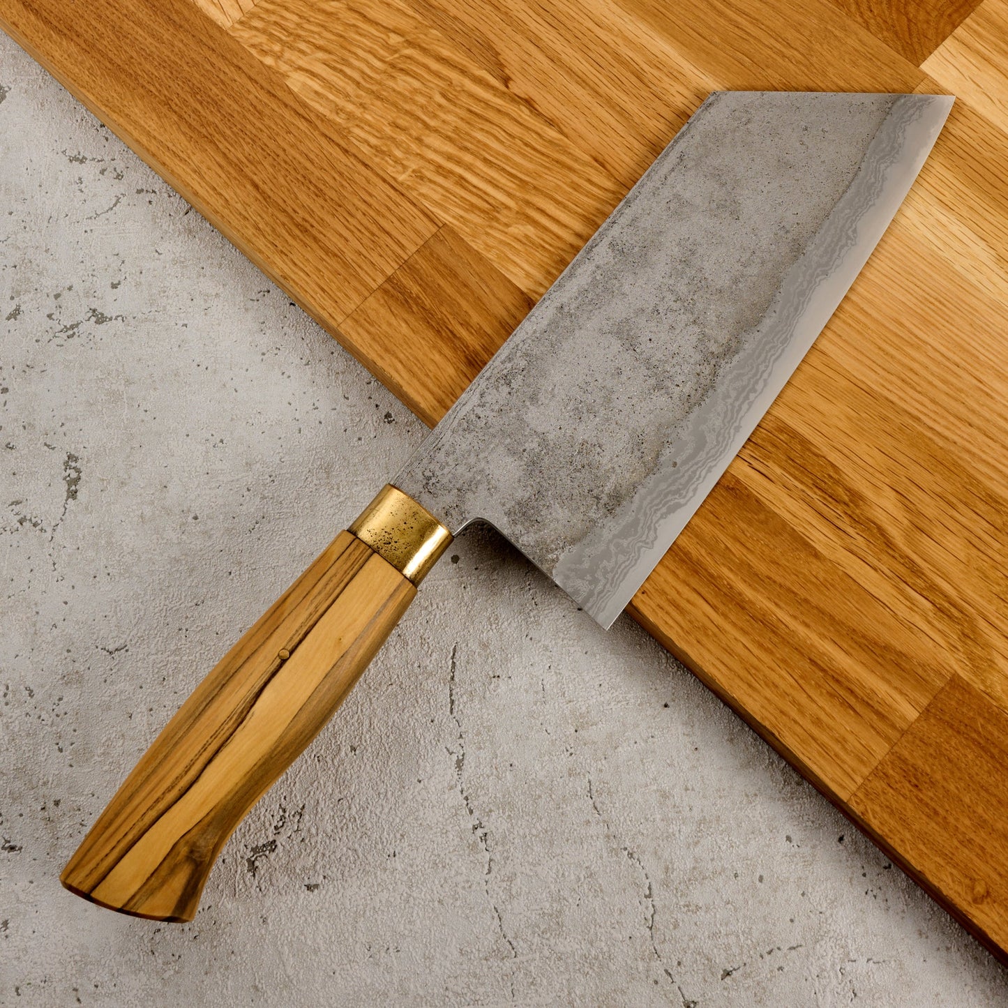 Cleaver 185mm X 69mm Damascus Clad 135Cr3 Kasumi – detail view