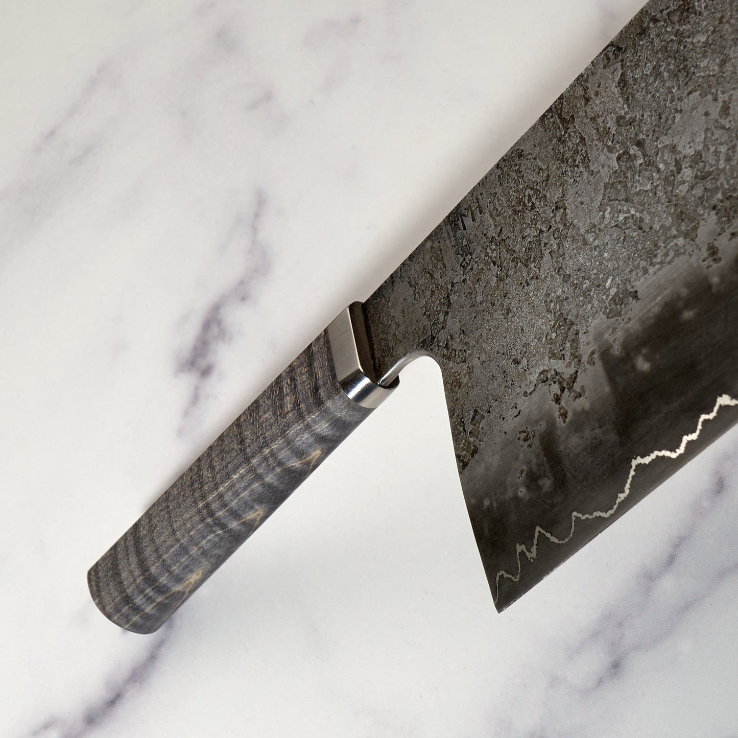Cleaver 185mm x 90mm Silverline 1.2842 San Mai – blade close-up