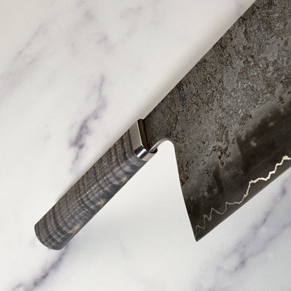 Cleaver 185mm x 90mm Silverline 1.2842 San Mai – blade close-up