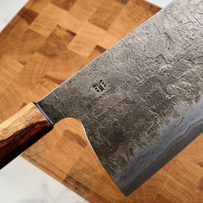 Cleaver 190mm x 100 GoMai Wrought Iron, Nickel, 52100 – handle detail