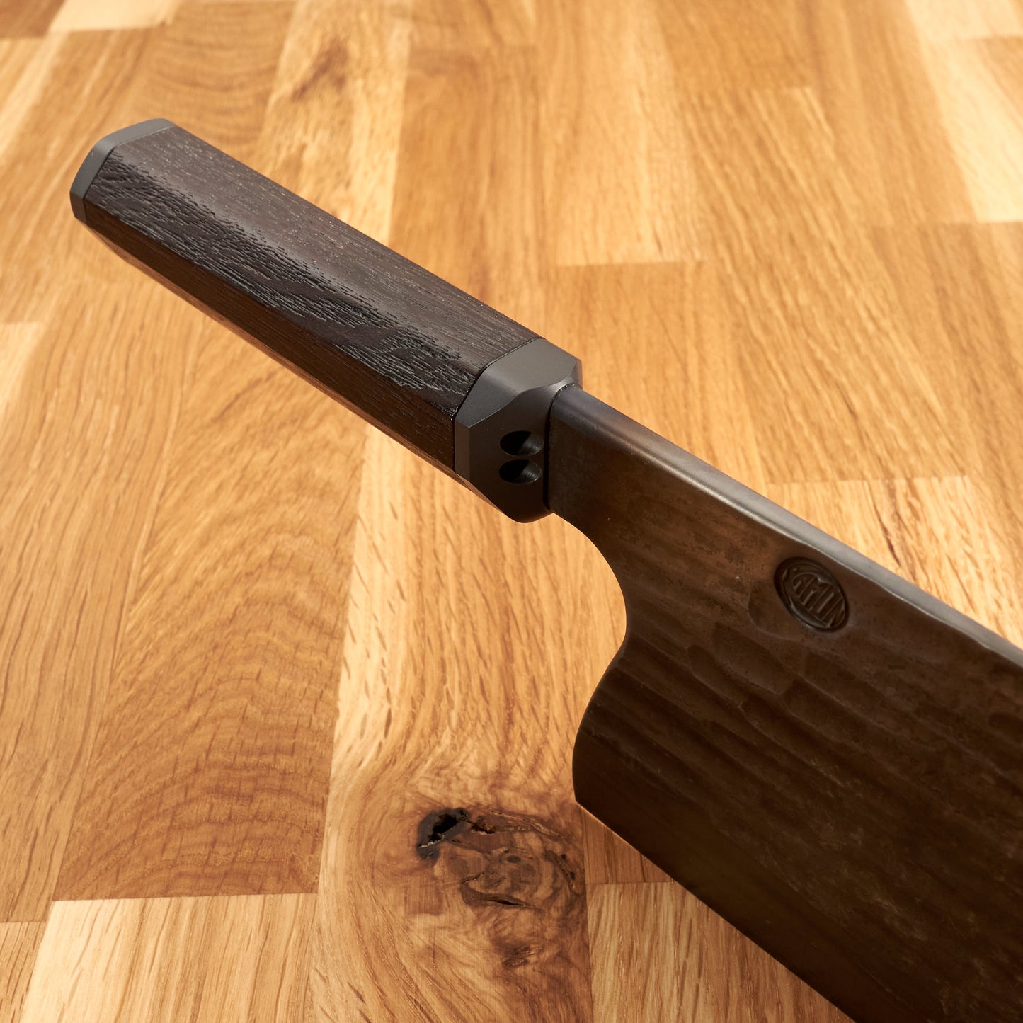 Cleaver 200mm X 80mm 'Wave' texture, Blacked Out – blade close-up