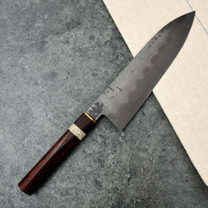 Gyuto 220mm Honyaki Brass, Oyster Shell & Ironwood – detail view