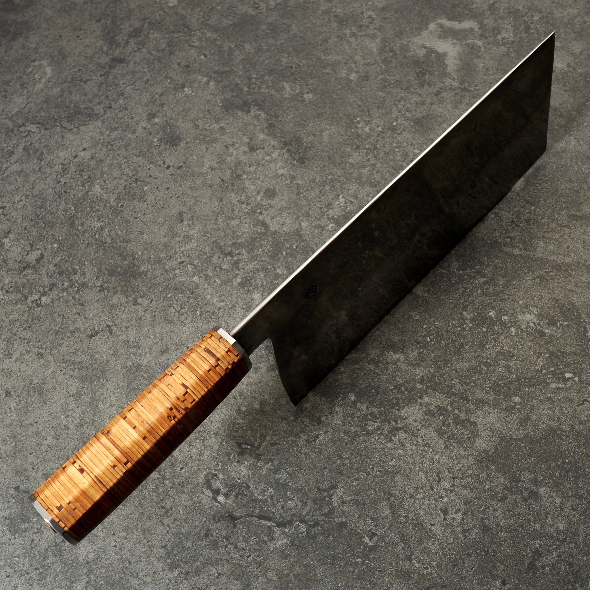 Cleaver 225mm X 105mm Honyaki 'S' Grind Birchbark & Stainless – detail view