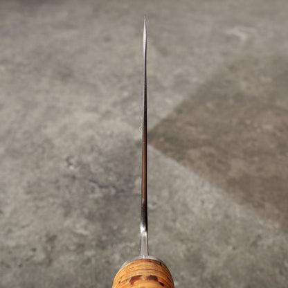 Cleaver 225mm X 105mm Honyaki 'S' Grind Birchbark & Stainless – blade close-up