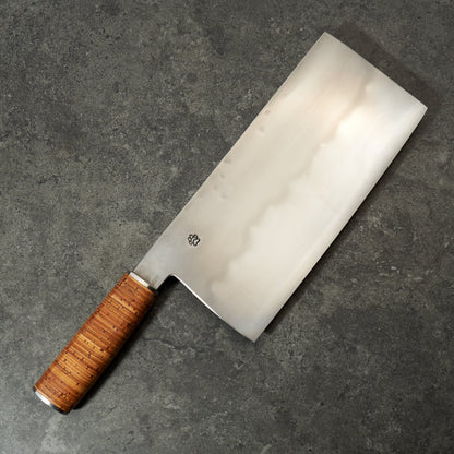 Cleaver 225mm X 105mm Honyaki 'S' Grind Birchbark & Stainless – handle detail