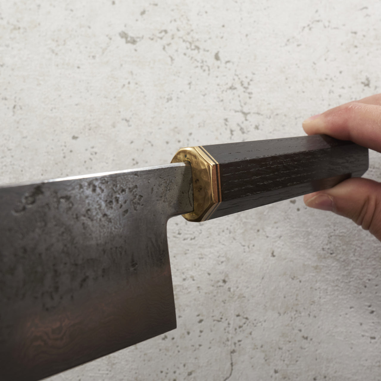Fredrik Spåre Gyuto 220mm Damascus 1.2419 15n20 Bog Oak with Saya - Handle