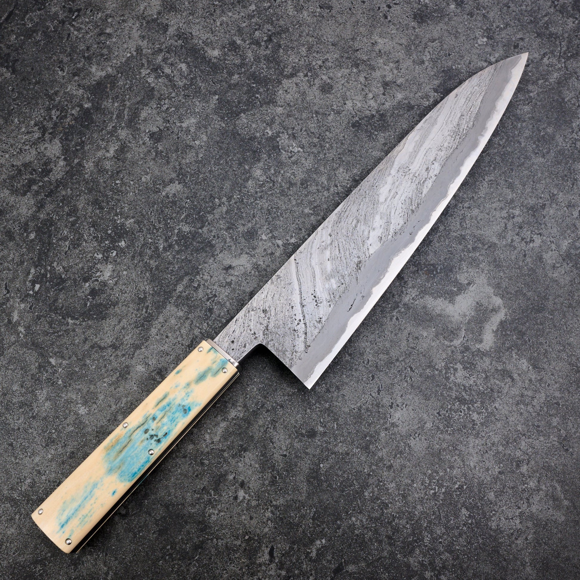 Milan Gravier X Adonis Forged Arts Gyuto 260mm Damascus Twist – detail view