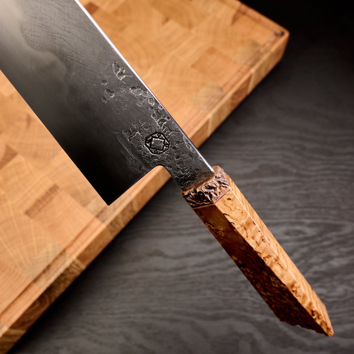 Gyuto 180mm 125SC Honyaki Stabilized Karelian Birch Burl – view 6