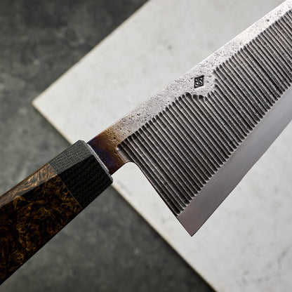 Gyuto 185mm Hollowed Carbon & Micarta – handle detail