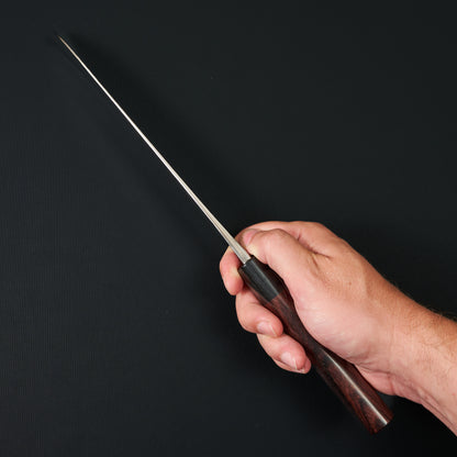 Gyuto 210mm Blue #2 Stainless Clad Tsuchime Rosewood – handle detail