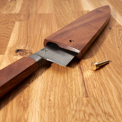 Gyuto 210mm Mosaic Damascus, Mahogany & Brass – handle detail