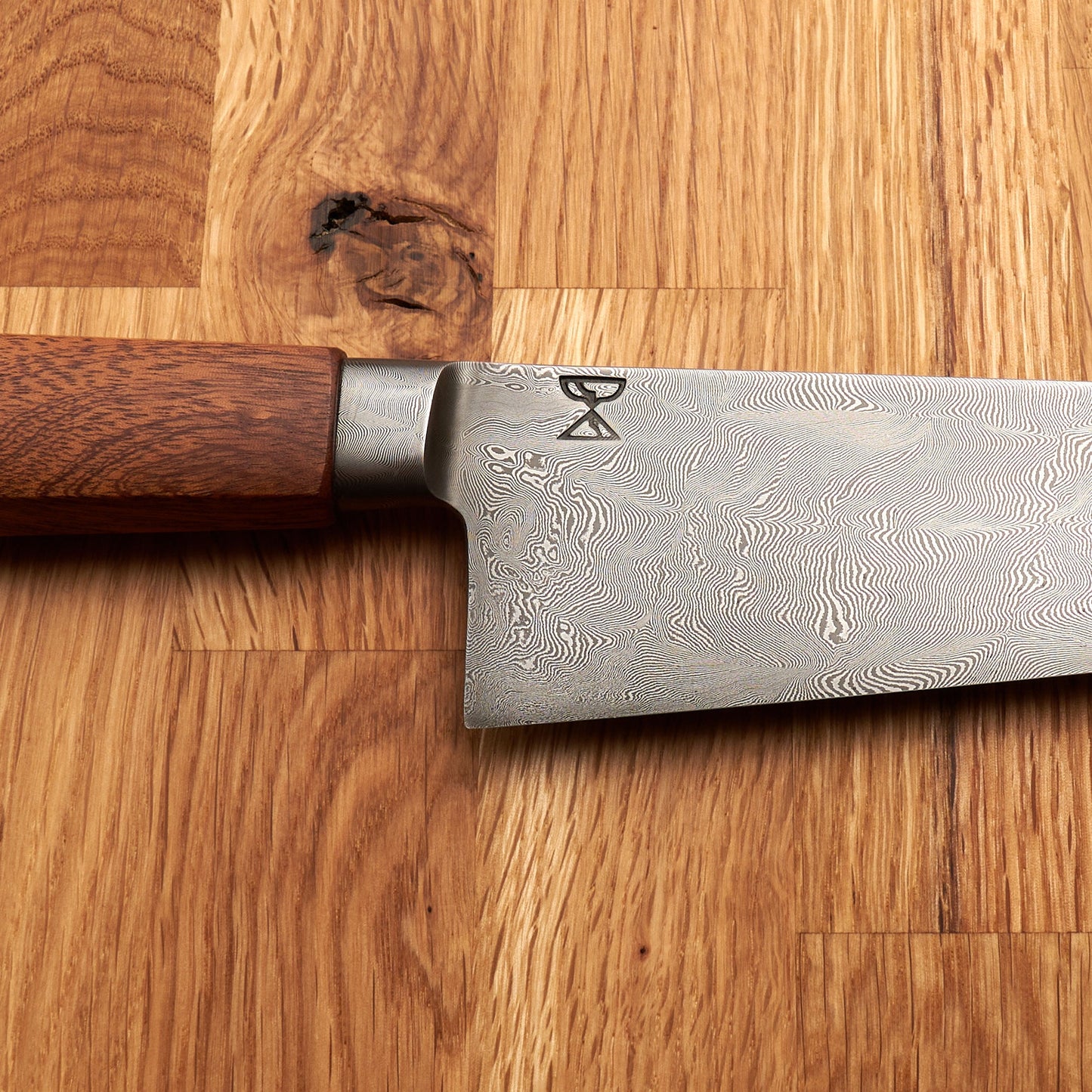 Gyuto 210mm Mosaic Damascus, Mahogany & Brass – side profile
