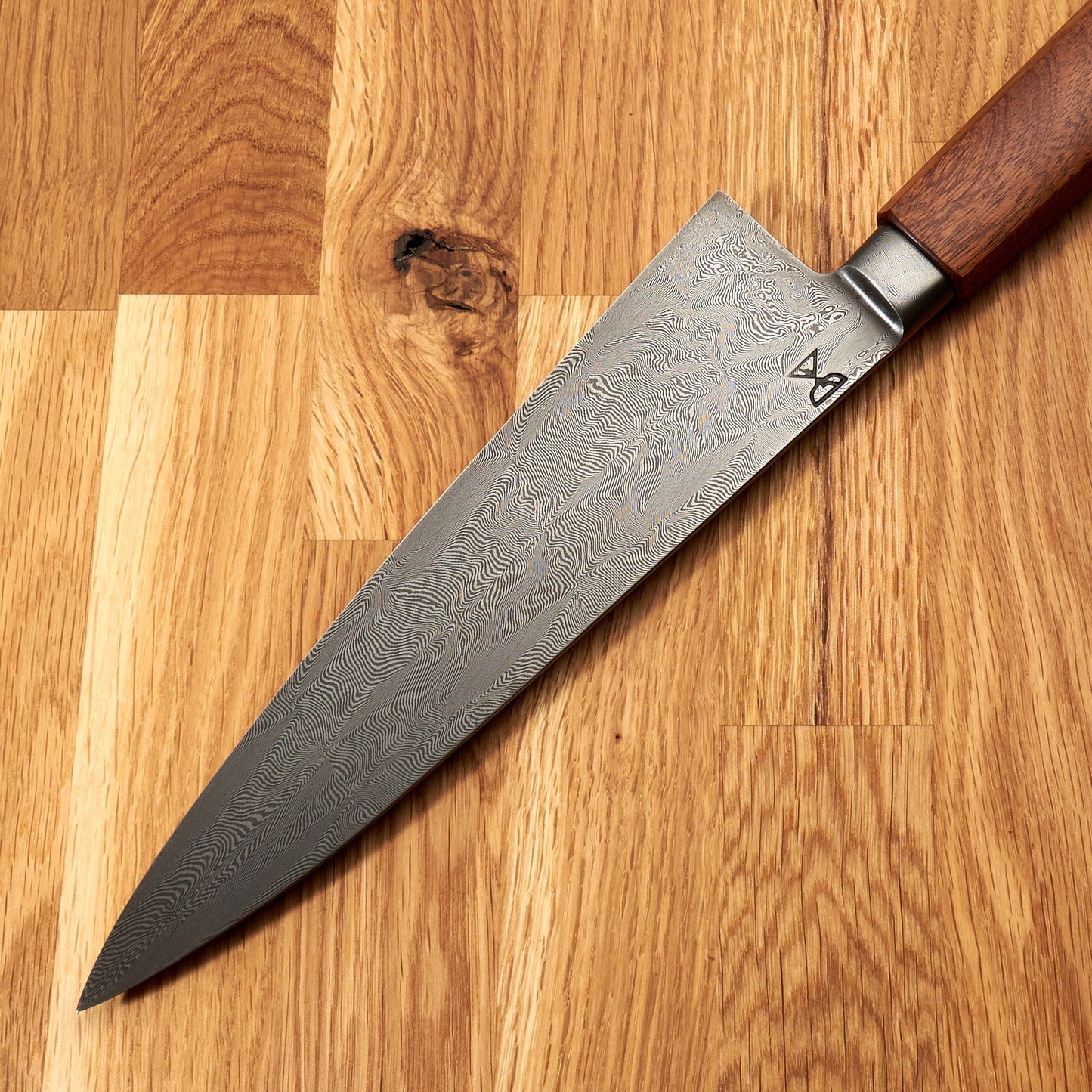 Gyuto 210mm Mosaic Damascus, Mahogany & Brass – detail view