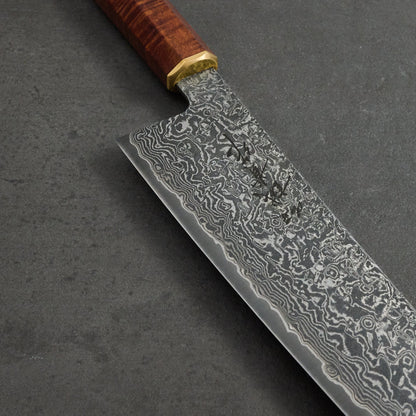 Gyuto 210mm SG2 Damascus Clad Gidgee & Brass – detail view
