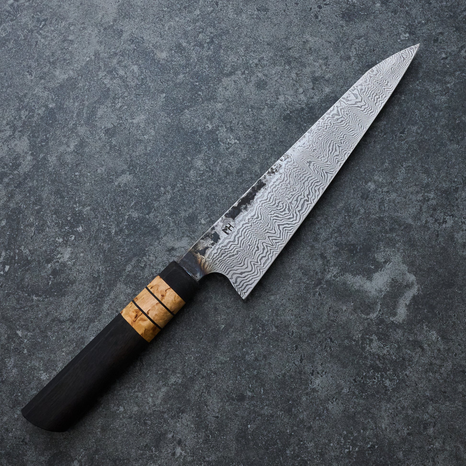 Gyuto 215mm 100 Layer Damascus Bog Oak & Masur Birch