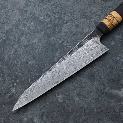 Gyuto 215mm 100 Layer Damascus Bog Oak & Masur Birch – blade close-up
