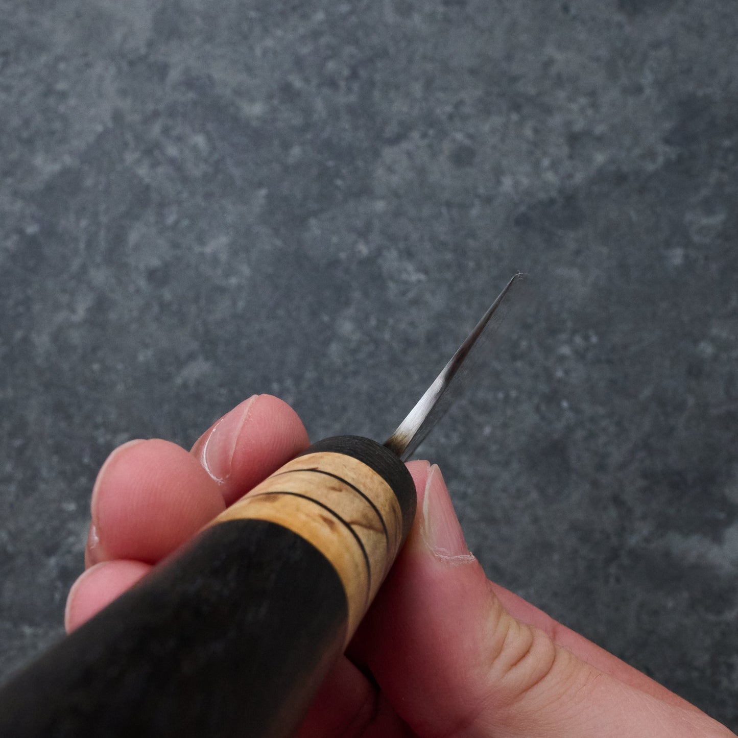 Gyuto 215mm 100 Layer Damascus Bog Oak & Masur Birch – side profile