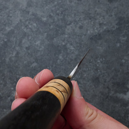 Gyuto 215mm 100 Layer Damascus Bog Oak & Masur Birch – side profile