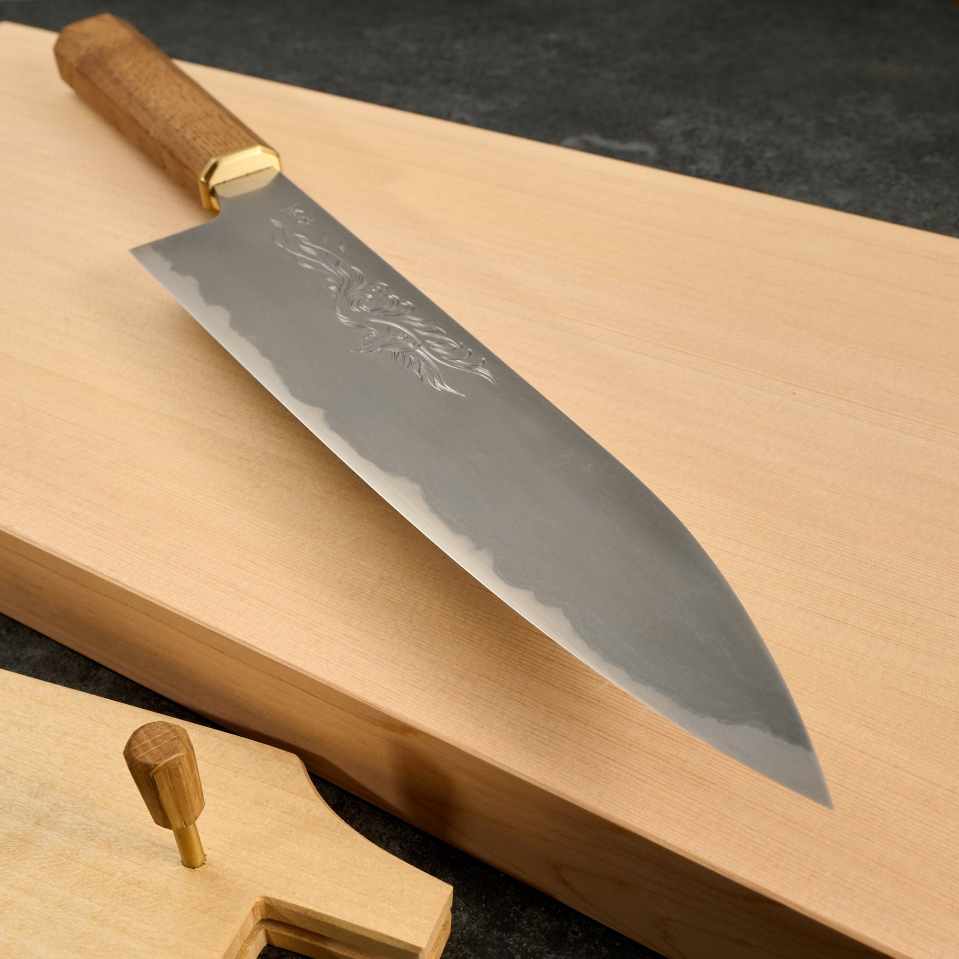 Gyuto 216mm Wrought Iron Clad 135Cr3 Full Kasumi 'Phénix' Mali Irie-Cros – handle detail