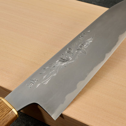 Gyuto 216mm Wrought Iron Clad 135Cr3 Full Kasumi 'Phénix' Mali Irie-Cros – detail view