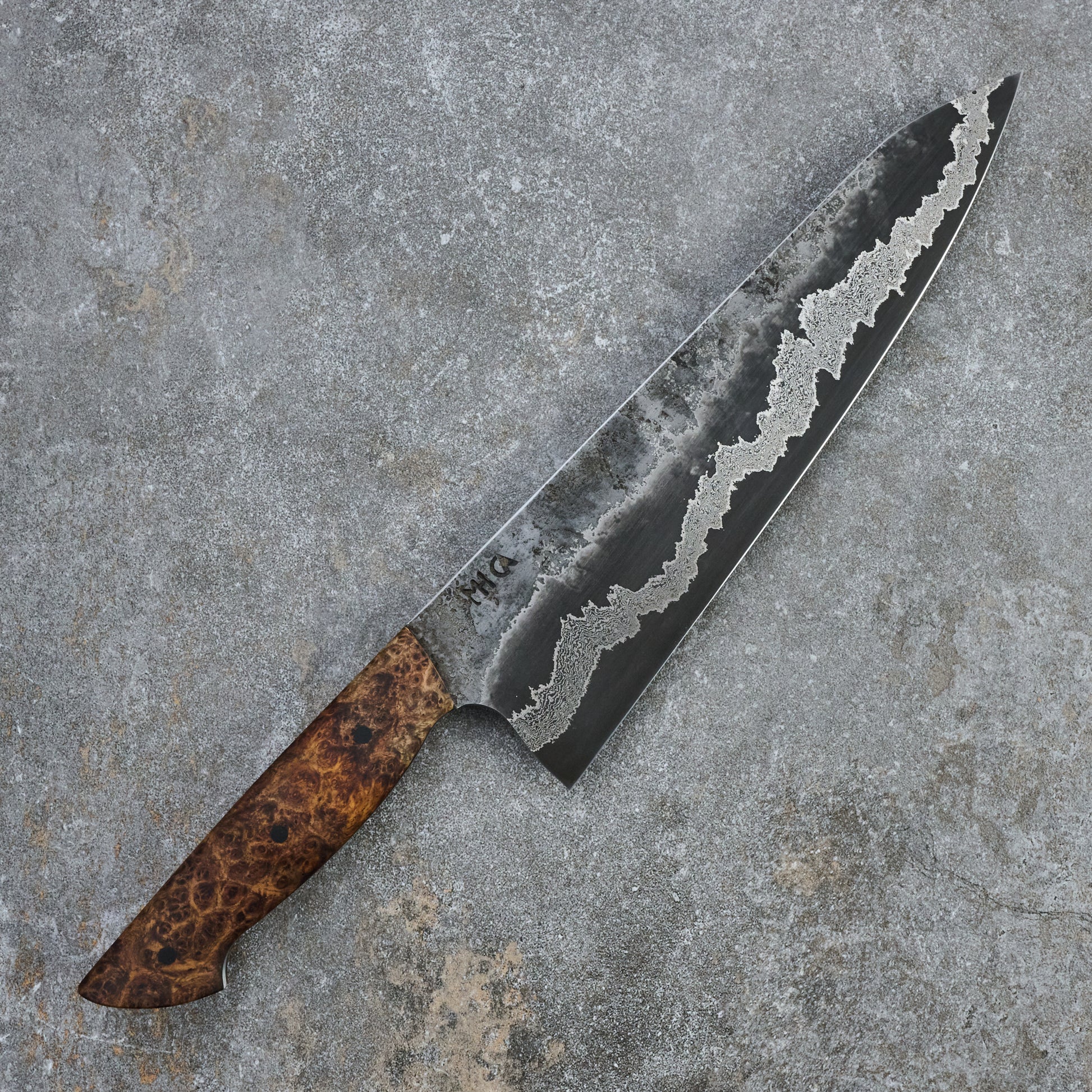 Gyuto 220mm GoMai 1.2419 Damascus & Amboyna Burl