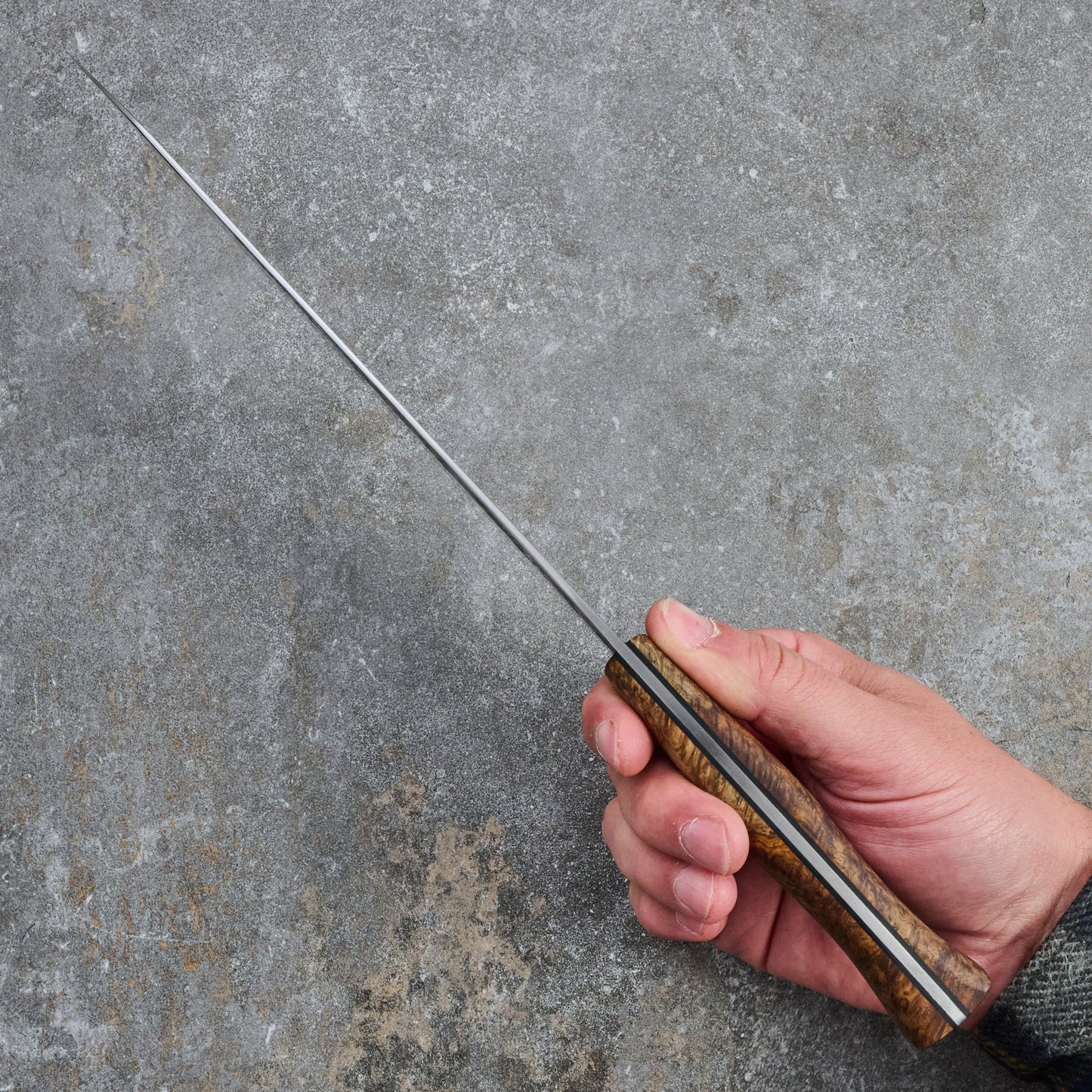 Gyuto 220mm GoMai 1.2419 Damascus & Amboyna Burl – handle detail
