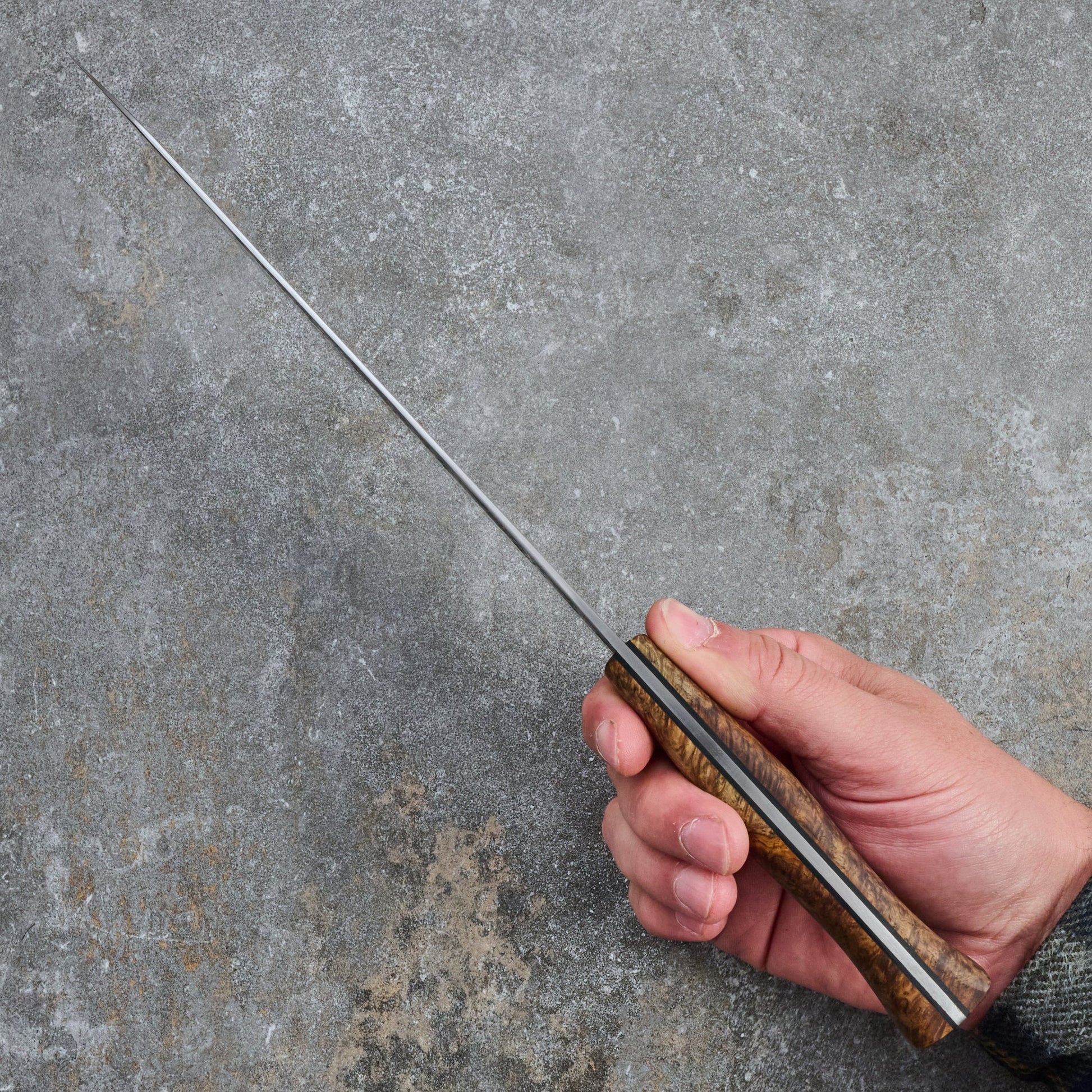 Gyuto 220mm GoMai 1.2419 Damascus & Amboyna Burl – handle detail