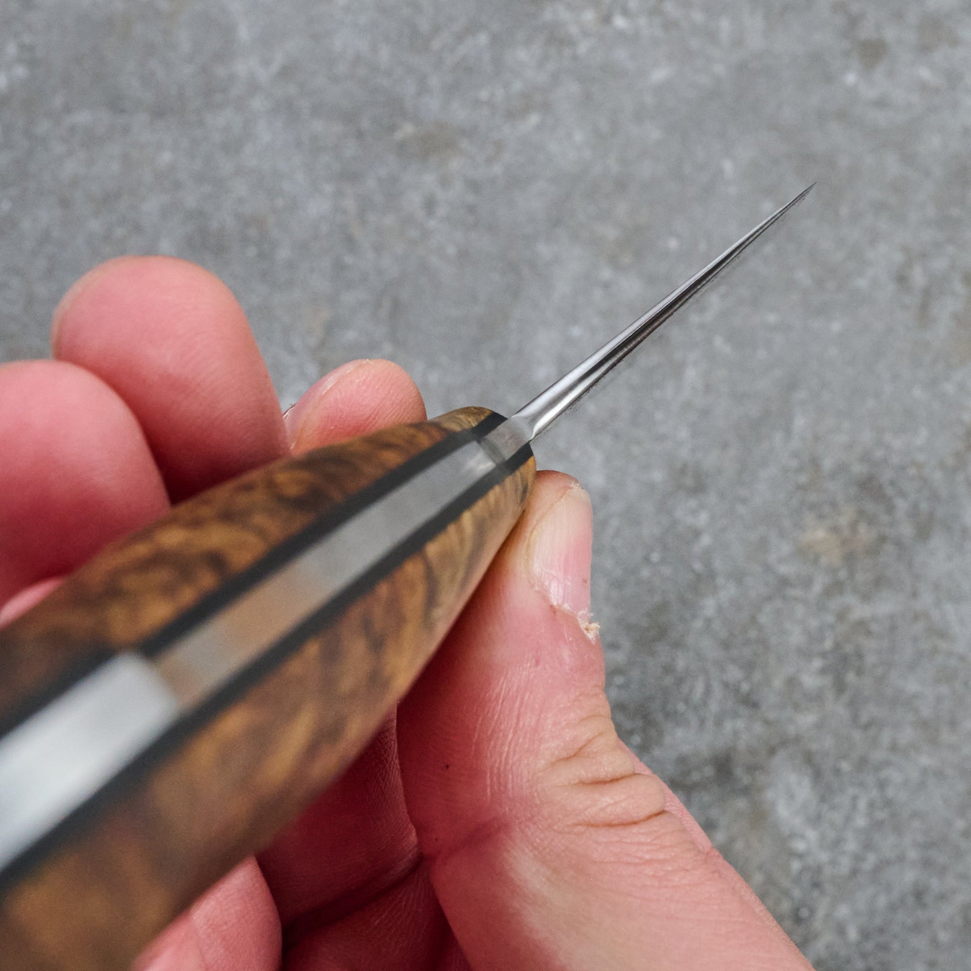 Gyuto 220mm GoMai 1.2419 Damascus & Amboyna Burl – side profile