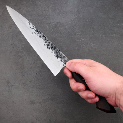 Gyuto 220mm Honyaki Spicey White Mokume, Walnut and Copper – blade close-up