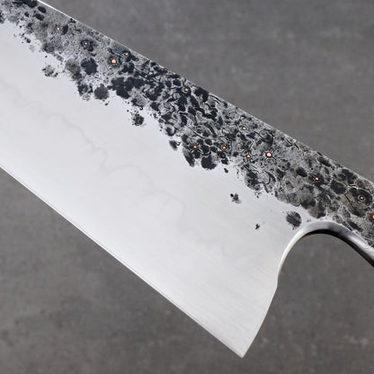 Gyuto 220mm Honyaki Spicey White Mokume, Walnut and Copper – handle detail