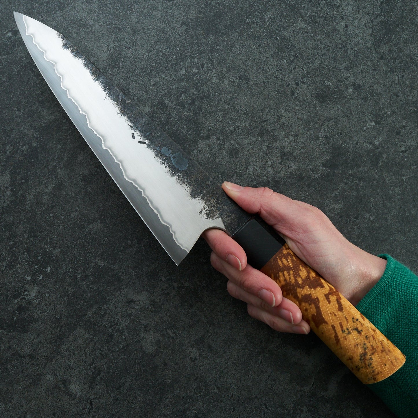 Gyuto 220mm Stainless GoMai 1.2419 Beech & Bog Oak – side profile