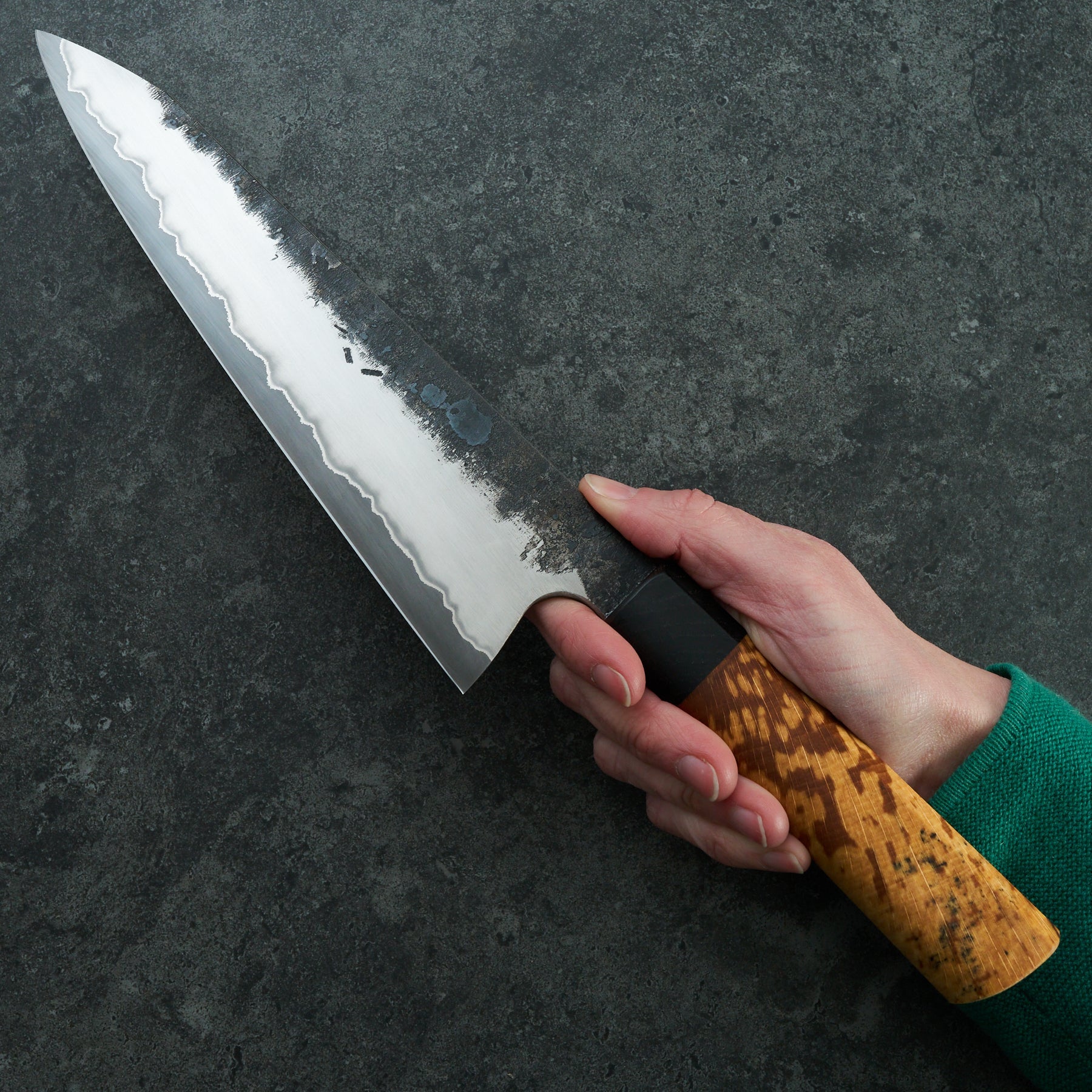 Gyuto 220mm Stainless GoMai 1.2419 Beech & Bog Oak – side profile