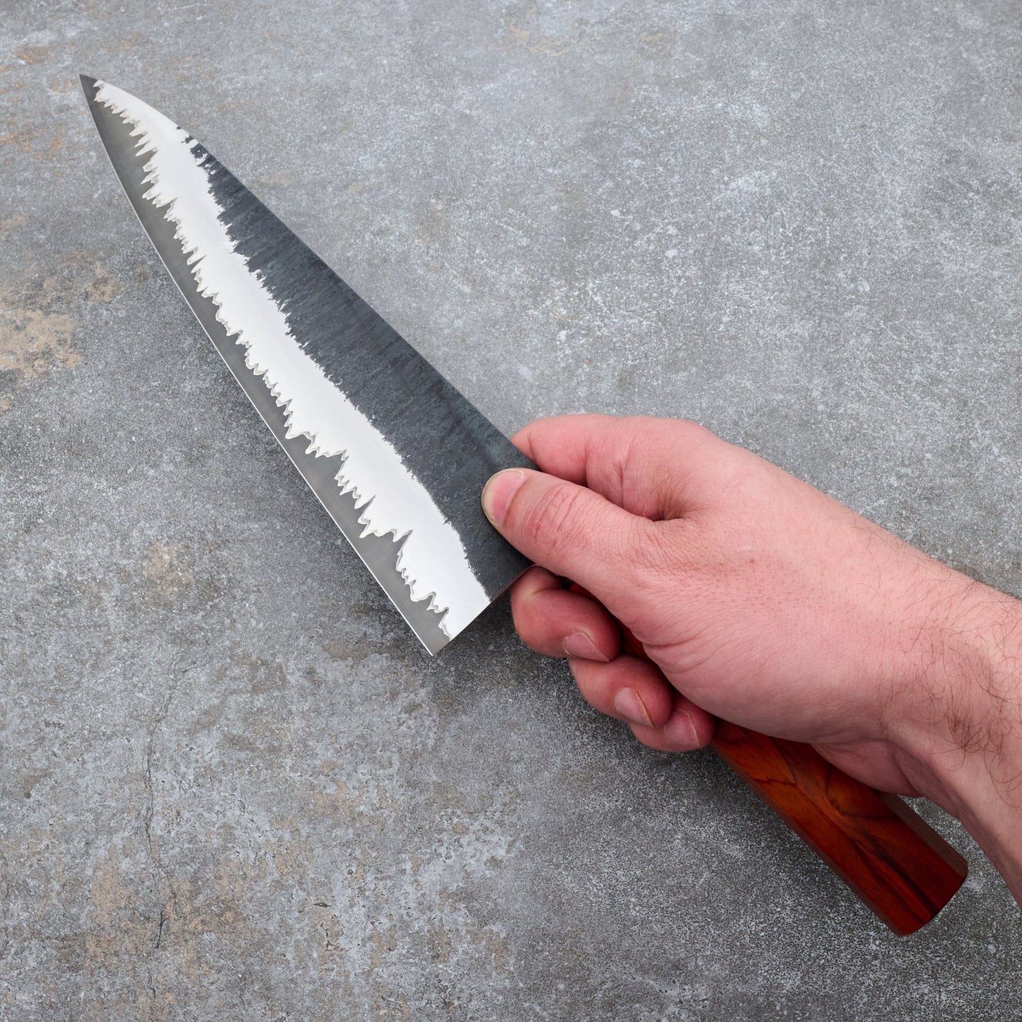 Gyuto 220mm Western Hybrid 'StraightLeg' Stainless SanMai Apex KU – blade close-up
