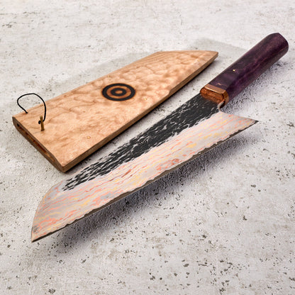 Gyuto 220mm Vtoku2 Mokume Copper, Brass & Stainless – handle detail