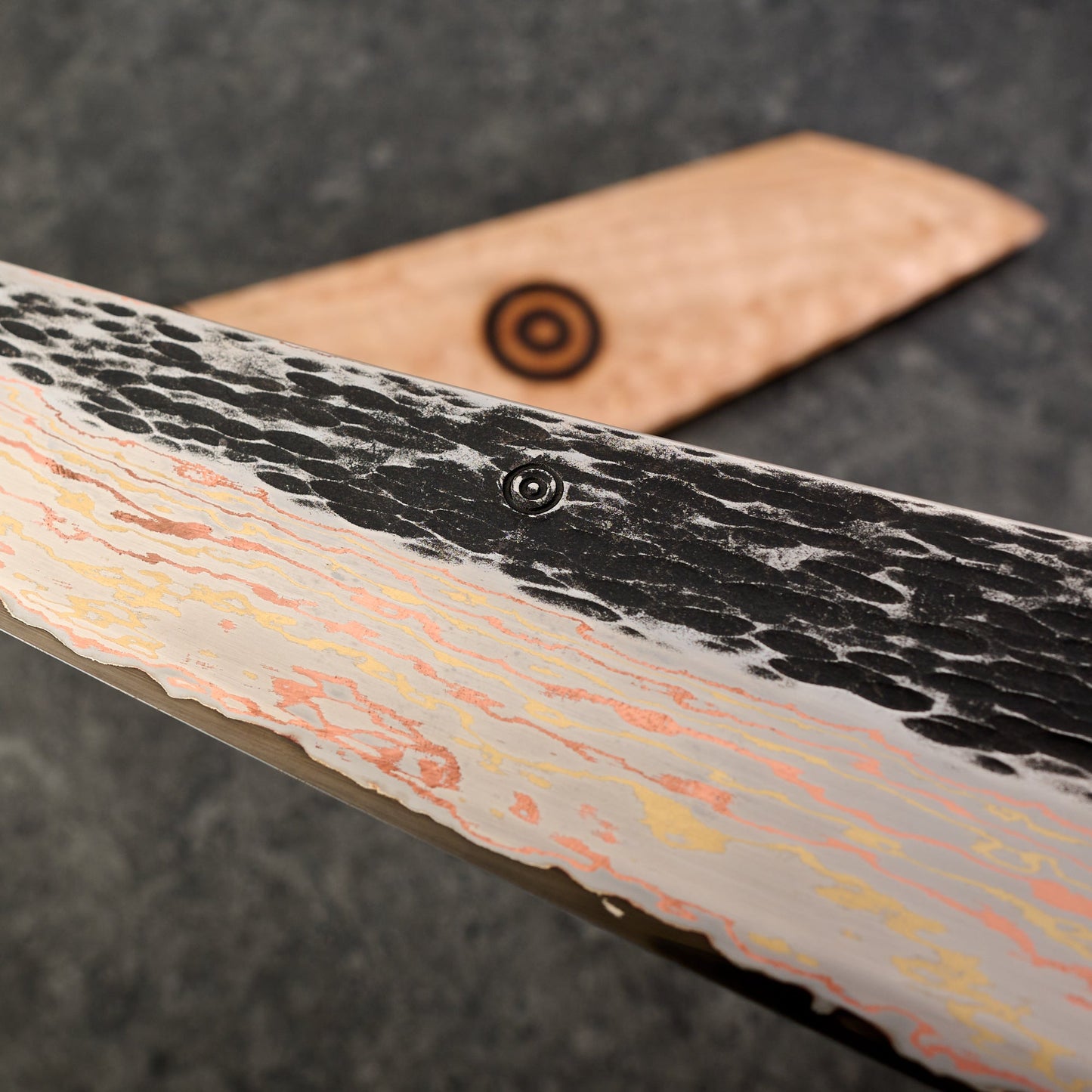 Gyuto 220mm Vtoku2 Mokume Copper, Brass & Stainless – blade close-up