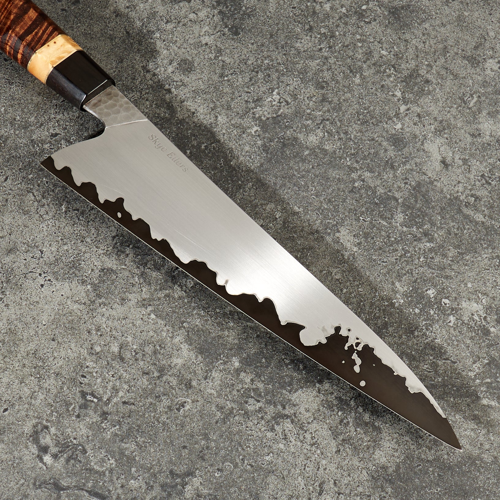Gyuto 220mm Vtoku2 Stainless Clad Tasmanian Blackwood – blade close-up